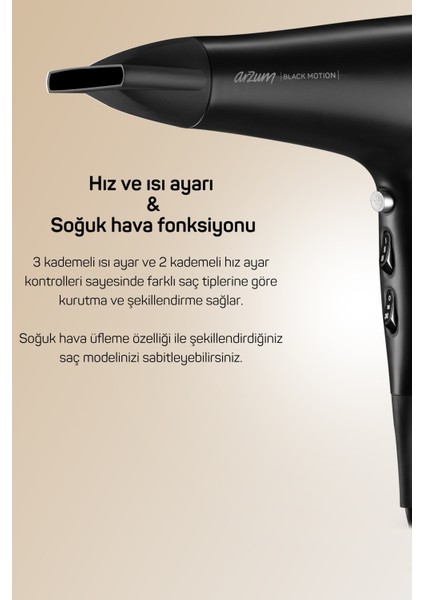 2200W Siyah Saç Kurutma Makinesi, Hızlı ve Güçlü Kurutma, Şık Tasarım