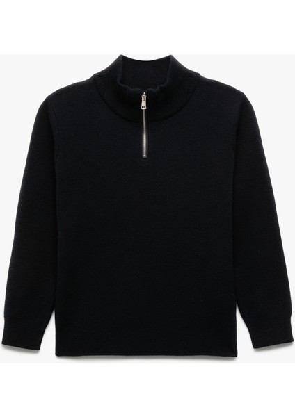 Yarım Fermuarlı Uzun Kollu Viskon Karışımlı Triko Kazak