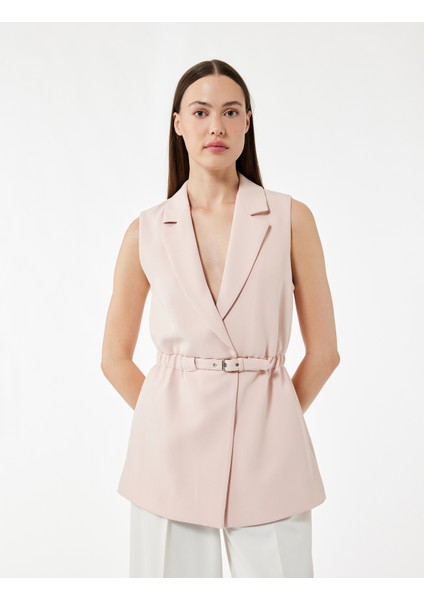 Kemerli Kruvaze Uzun Blazer Yelek