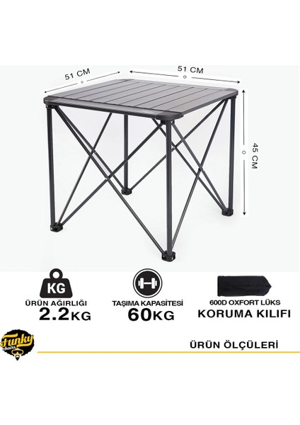 Funky Chaırs Titanium Katlanabilir Çantalı Alüminyum Kamp Ve Piknik Masası - Küçük (51x51x45) indirimleri