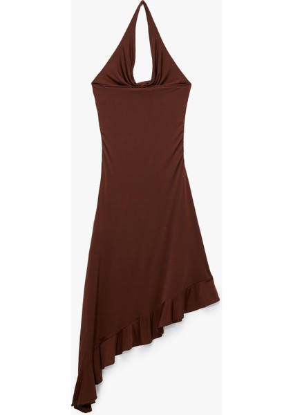 Degaje Yaka Asimetrik Kolsuz Drapeli Midi Elbise fiyatları