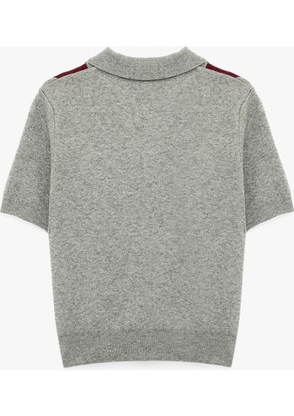 Düğmeli Baklava Desenli Kısa Kollu Triko Polo Yaka Kazak fırsatları