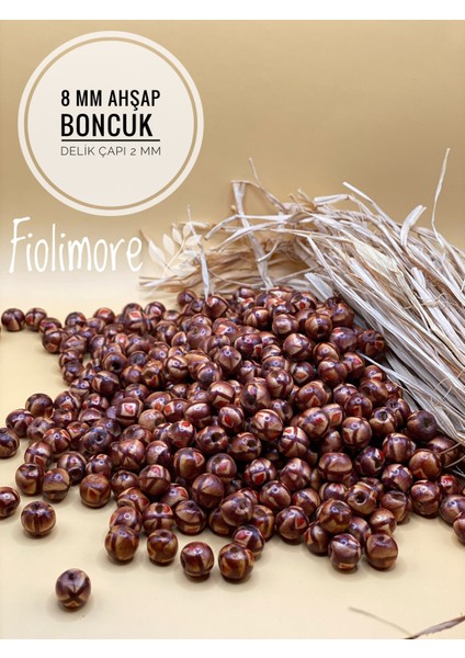 8 mm Desenli Ahşap Boncuk (25 Gram 110 Adet) Delik Çapı 2 mm Makrome Takı Bileklik Yuvarlak
