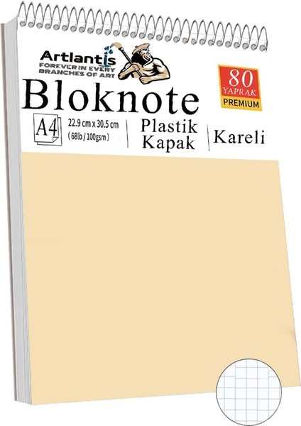 Telli Masaüstü Not Defteri Kareli A4 1 Adet Masa Üstü Plastik Kapaklı Spiralli Bloknot Blocknote 80 Yaprak Okul Ofis