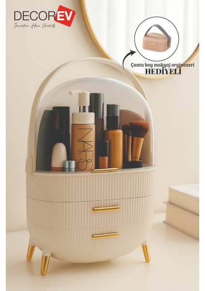 3 Çekmeceli Büyük Kapasiteli Kozmetik Düzenleyici + Çanta Boy Organizer Hediyeli