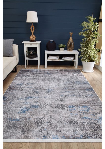 Ize Mavi Göbekli Etnik Modern Desenli Makinada Yıkanabilir Hav Toz Vermez Leke Tutmayan Kaymaz Taban Dijital Makine Baskı Salon Yolluk Mutfak Halı fiyatları