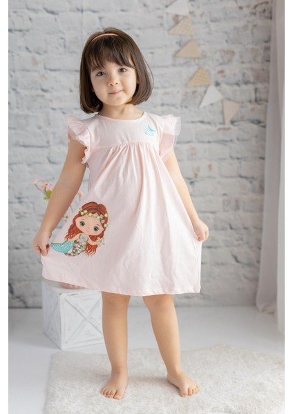 Kız Bebek Deniz Kızı Baskılı Pembe Kolsuz Elbise modelleri
