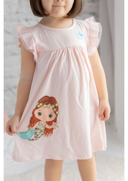 Kız Bebek Deniz Kızı Baskılı Pembe Kolsuz Elbise fırsatları