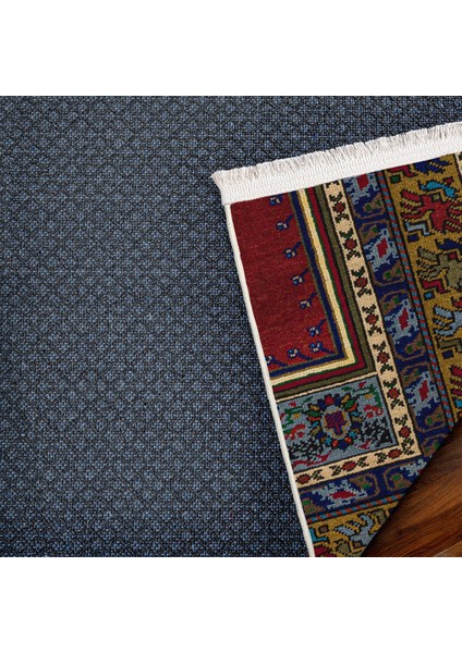 Mavi Bordürlü Modern Etnik Desenli Halı | Makinada Yıkanabilir | Hav Toz Vermez | Leke Tutmayaz | Kaymaz Taban | Dijital Makine Baskı | Salon Yolluk Mutfak Halısı fırsatları