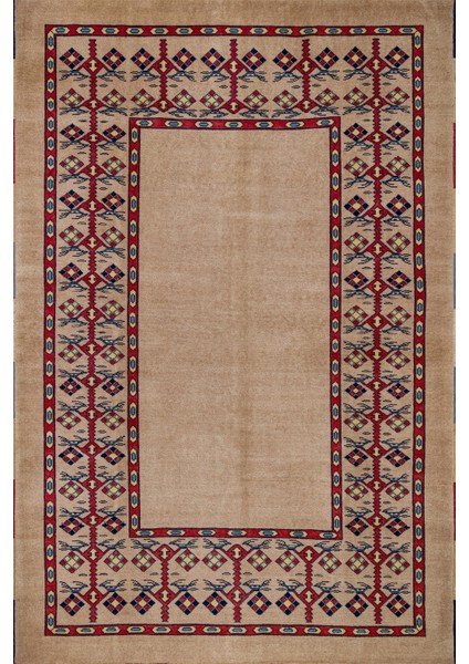 Krem Bordürlü Modern Etnik Desenli Halı | Makinada Yıkanabilir | Hav Toz Vermez | Leke Tutmayaz | Kaymaz Taban | Dijital Makine Baskı | Salon Yolluk Mutfak Halısı