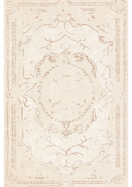 Krem Göbekli Modern Etnik Desenli Halı | Makinada Yıkanabilir | Hav Toz Vermez | Leke Tutmayaz | Kaymaz Taban | Dijital Makine Baskı | Salon Yolluk Mutfak Halısı