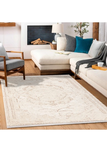 Krem Göbekli Modern Etnik Desenli Halı | Makinada Yıkanabilir | Hav Toz Vermez | Leke Tutmayaz | Kaymaz Taban | Dijital Makine Baskı | Salon Yolluk Mutfak Halısı modelleri