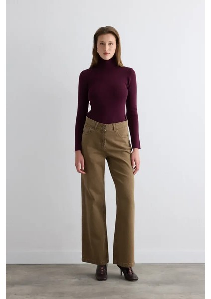Wıde Leg Denim Pantolon - Kahverengi
