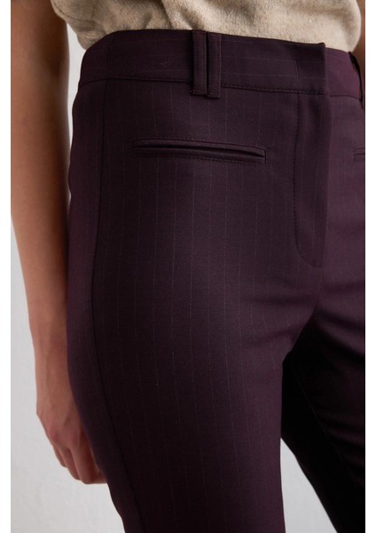 Çizgili Geniş Paça Pantolon - Mürdüm modelleri