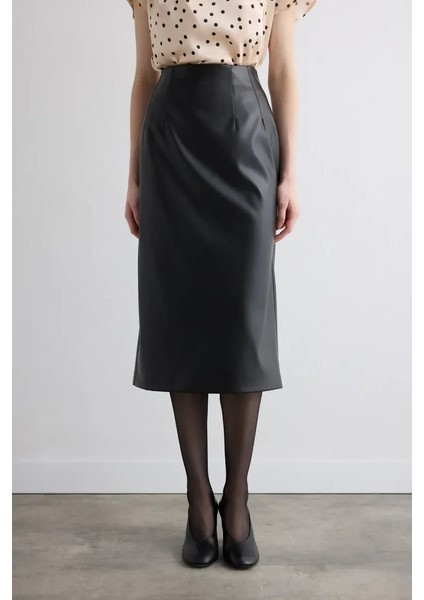 Uzun Suni Deri Etek - Siyah fiyatları