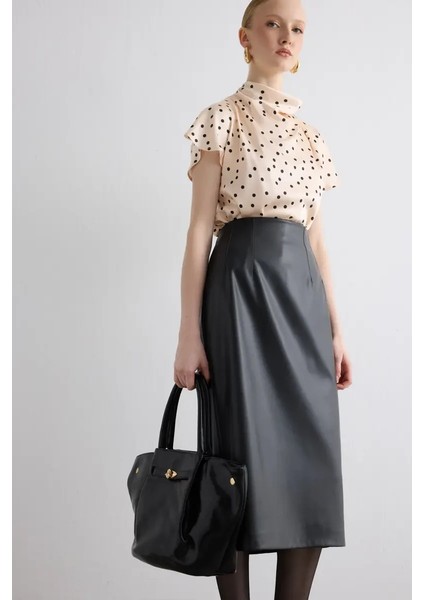 Uzun Suni Deri Etek - Siyah fırsatları