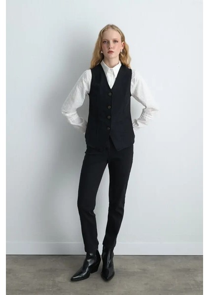Tencel Denim Black Slim Pantolon - Siyah fırsatları