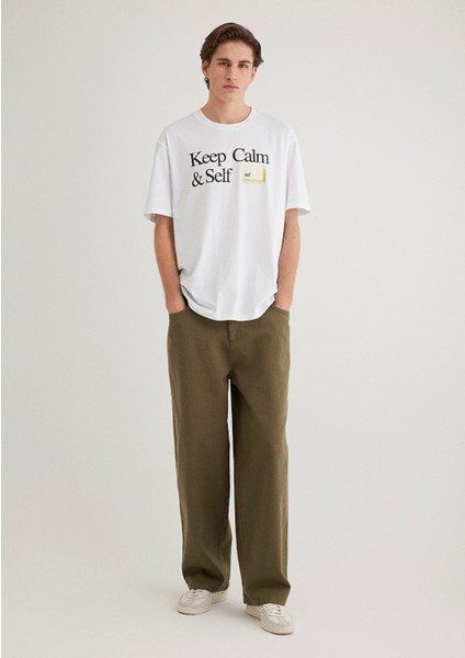 Keep Calm Baskılı Beyaz Tişört 0612463-620