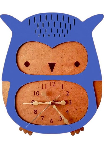 Baykuş Detaylı Mavi Çocuk Duvar Saati