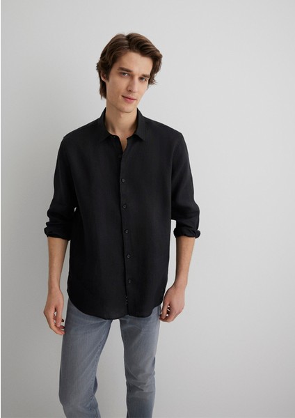 Siyah Keten Gömlek 0210492-900