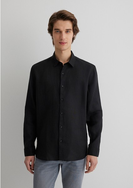 Siyah Keten Gömlek 0210492-900
