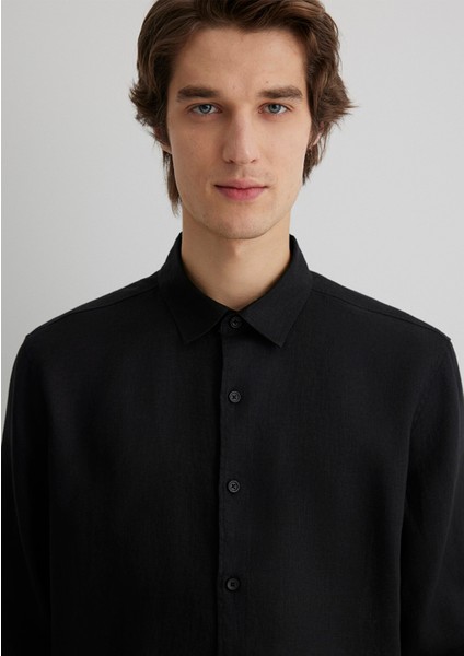 Siyah Keten Gömlek 0210492-900