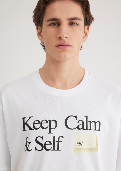 Keep Calm Baskılı Beyaz Tişört 0612463-620