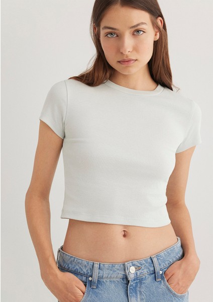 Yeşil Basic Crop Tişört 1600814-71453