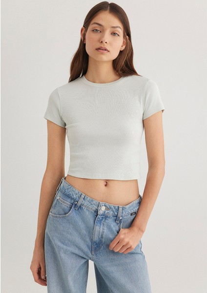 Yeşil Basic Crop Tişört 1600814-71453