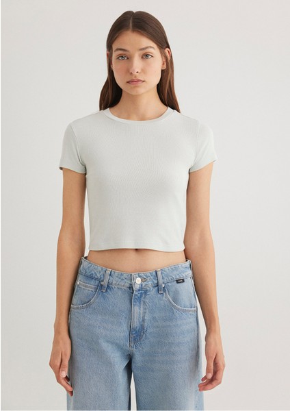 Yeşil Basic Crop Tişört 1600814-71453