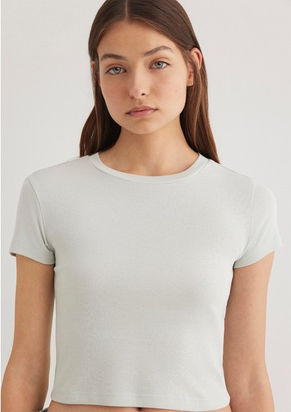 Yeşil Basic Crop Tişört 1600814-71453