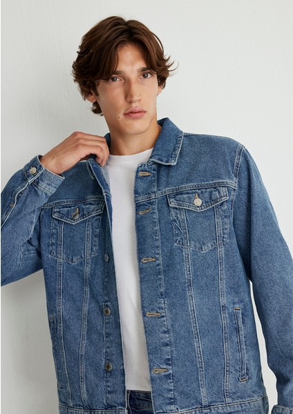 Frank 90lar Puslu Indigo Mavisi Jean Ceket 0115280974