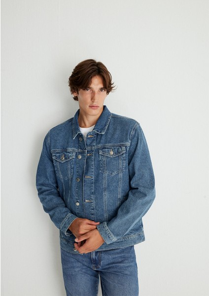 Frank 90lar Puslu Indigo Mavisi Jean Ceket 0115280974