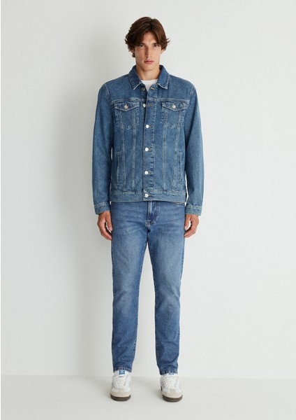 Frank 90lar Puslu Indigo Mavisi Jean Ceket 0115280974