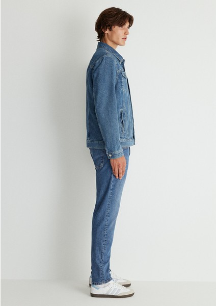 Frank 90lar Puslu Indigo Mavisi Jean Ceket 0115280974