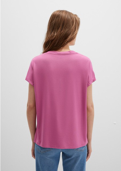 V Yaka Pembe Basic Viskoz Tişört 167714-70955