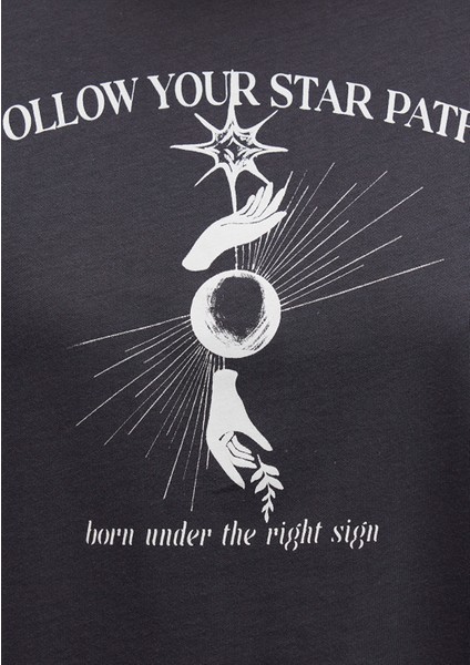 Astroloji Baskılı Antrasit Tişört 1613525-70087