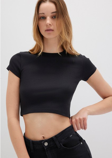 Siyah Basic Crop Tişört 1600814-900