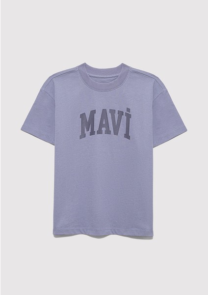 Mavi Logo Baskılı Mor Tişört 7610385-88095