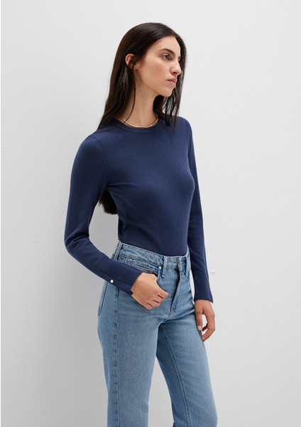 Bisiklet Yaka Lacivert Kazak 1710510-82454