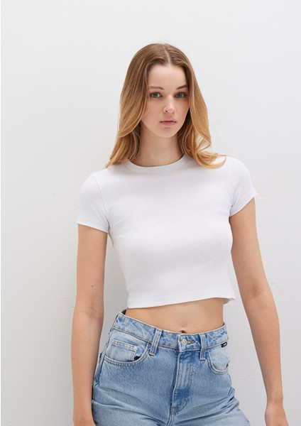 Beyaz Basic Crop Tişört 1600814-620