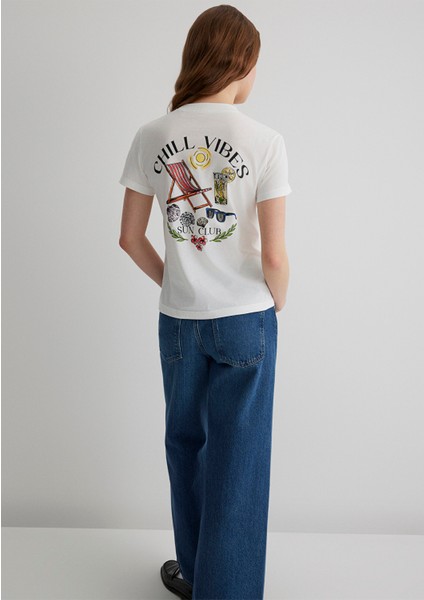 Baskılı Ekru Tişört 1613191-70057