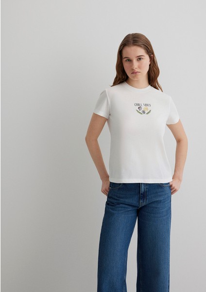 Baskılı Ekru Tişört 1613191-70057