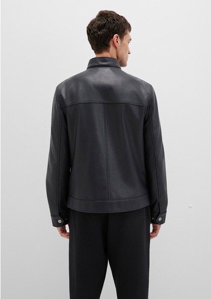 Dik Yaka Siyah Suni Deri Ceket 0110634-71379