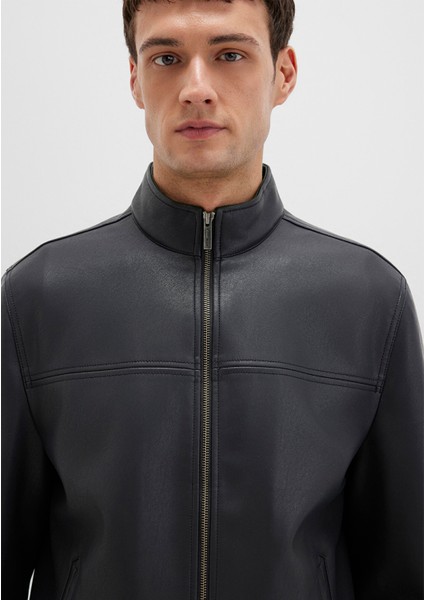 Dik Yaka Siyah Suni Deri Ceket 0110634-71379