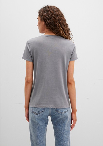 Kelebek Baskılı Gri Tişört 1613453-91066