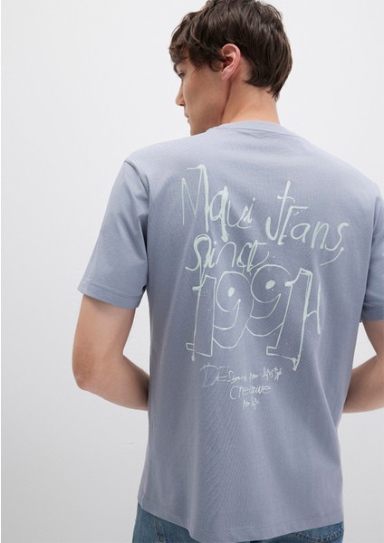 1991 Baskılı Mavi Tişört 0612908-86584