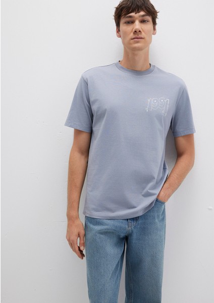 1991 Baskılı Mavi Tişört 0612908-86584