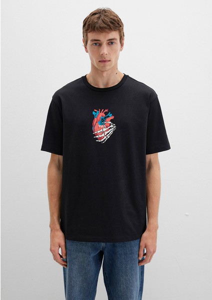 Sırt Baskılı Siyah Tişört 0612931-900