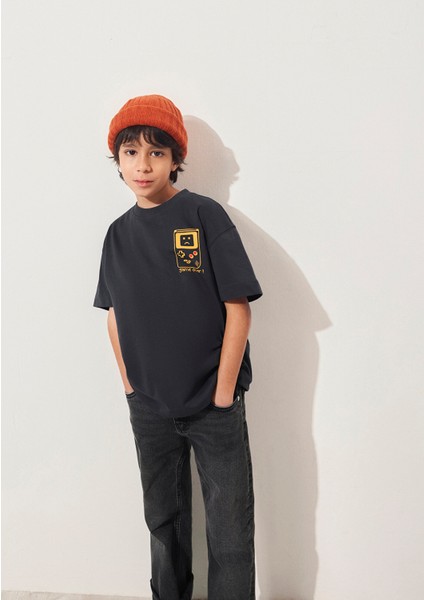 Baskılı Antrasit Tişört 6610257-70087